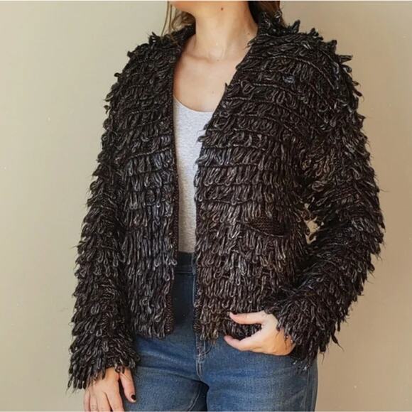 THE GREAT Short Monster Cardigan in Metallic Charcoal size 0 - Picture 1 of 8